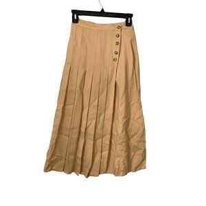 Vintage 50s/60s Wool Pleated Maxi Skirt Button Detail Beige Size 4/36 Retro